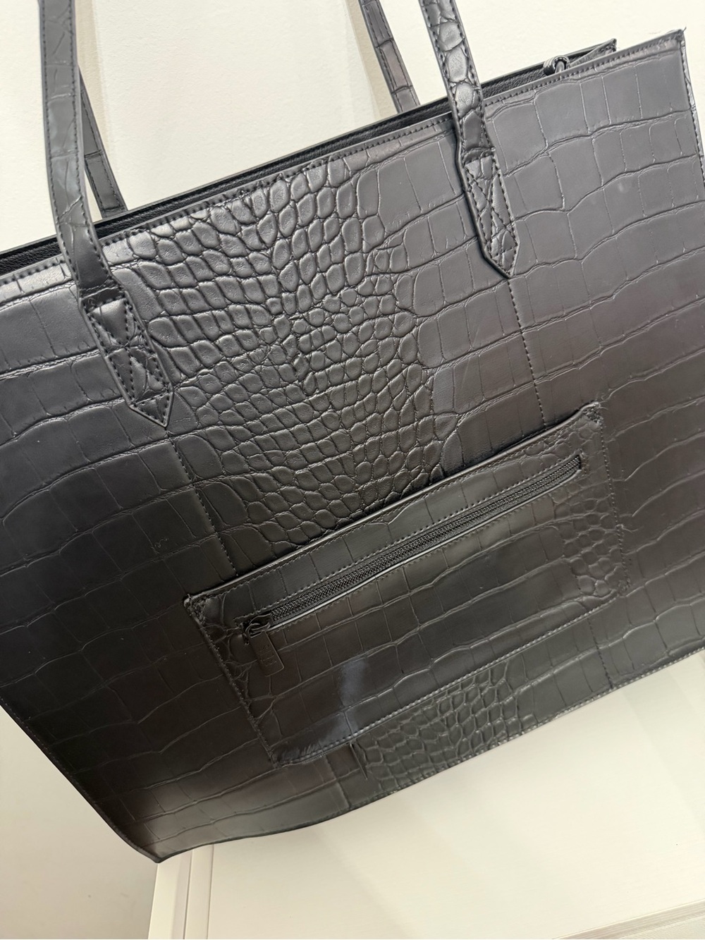 BEIS Black Croc-Embossed Tote Bag